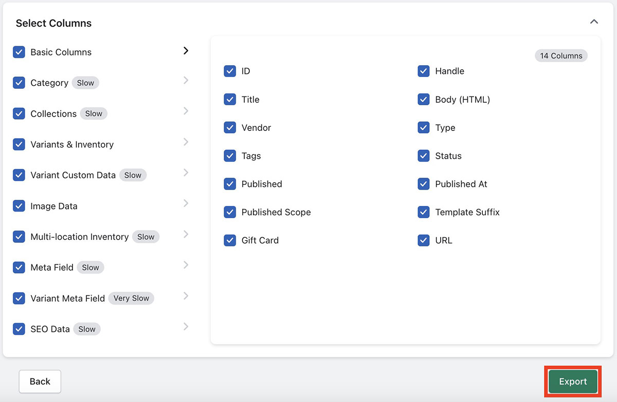 Export Columns