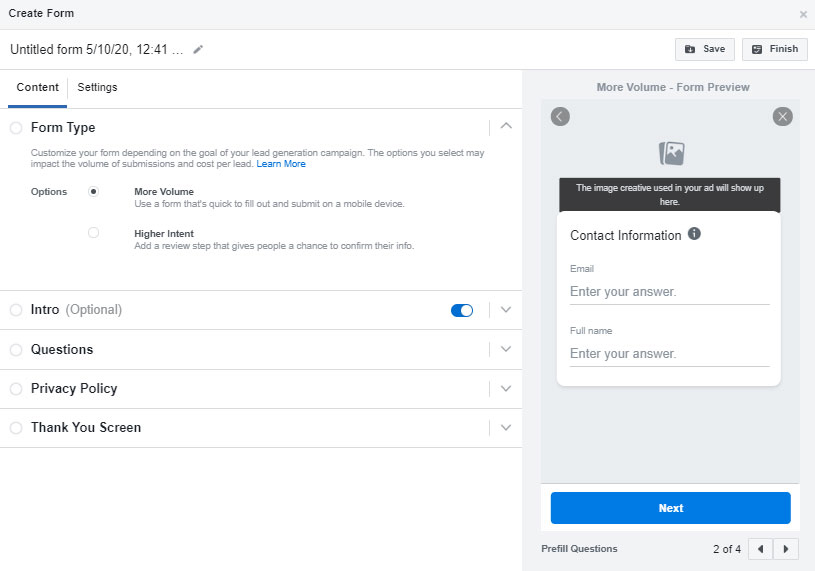 Facebook Lead Form