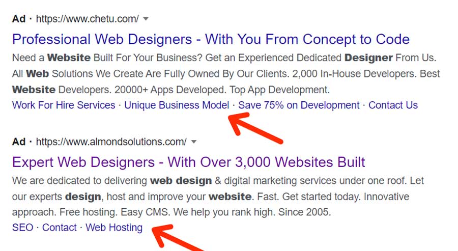 Google Ads Site Link Extension