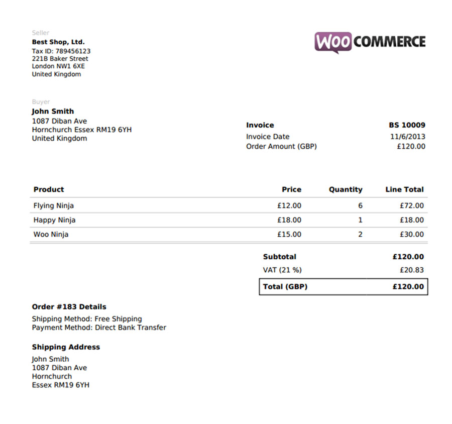 WooCommerce PDF Invoice