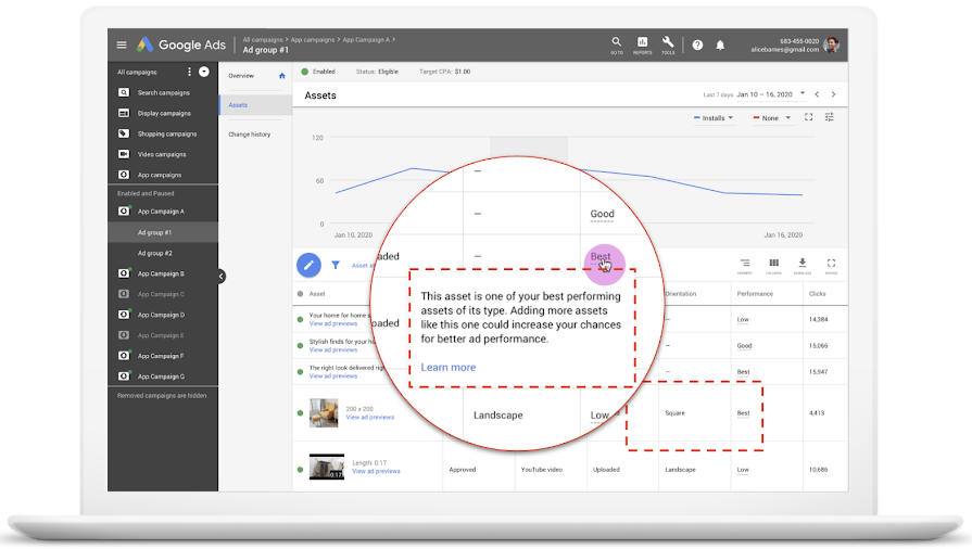 Asset Reporting for App Campaigns in Google Ads