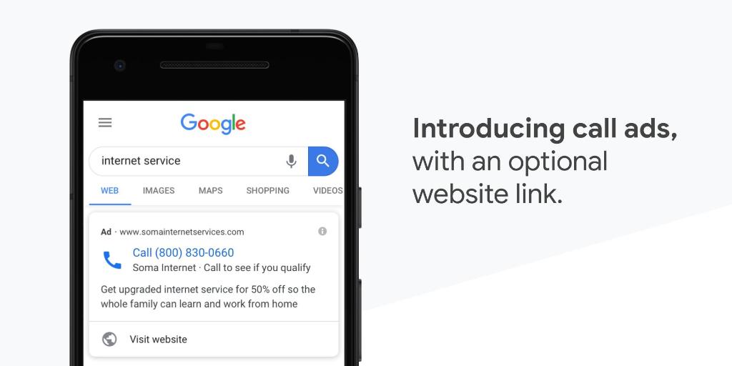 Optional Website Link with Call Ads