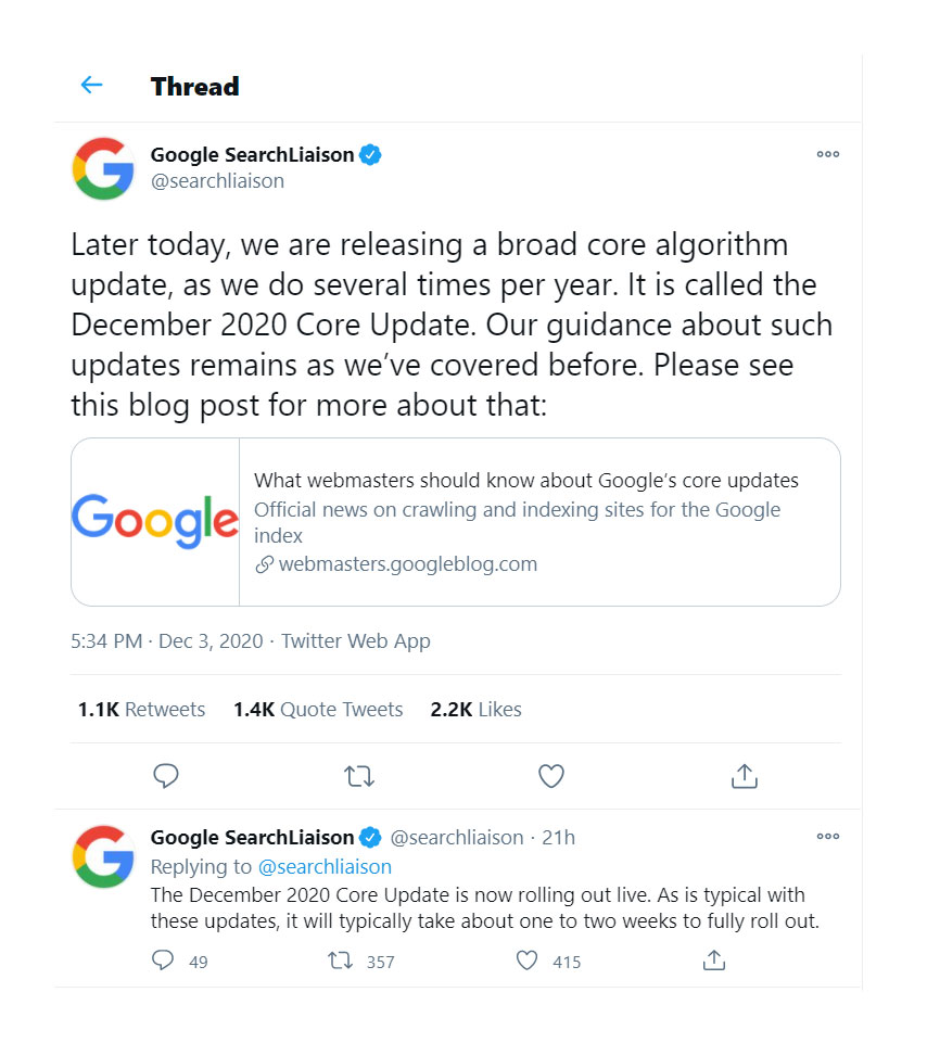 Google December 2020 Core Algorithm Update