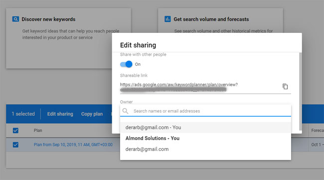 Sharing Plans with Others Using Google Keyword Planner Tool