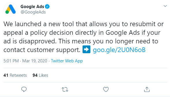 Resubmissions and Appeals of Google Ad Policy Issues